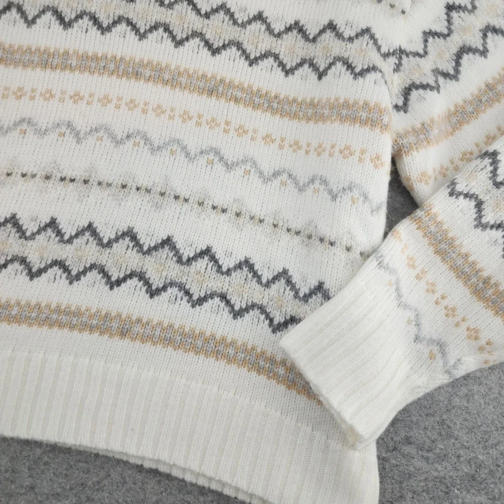 American‎ Eagle White Fair Isle Crewneck Knit Winter Sweater Womens Small